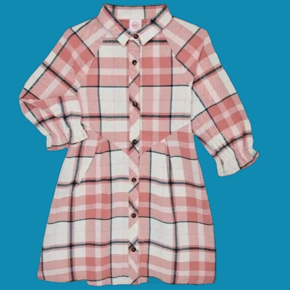 Wonder Nation Girls Cotton Flannel Coral Yoke Western Shirt Dress SIZE 18 NEW